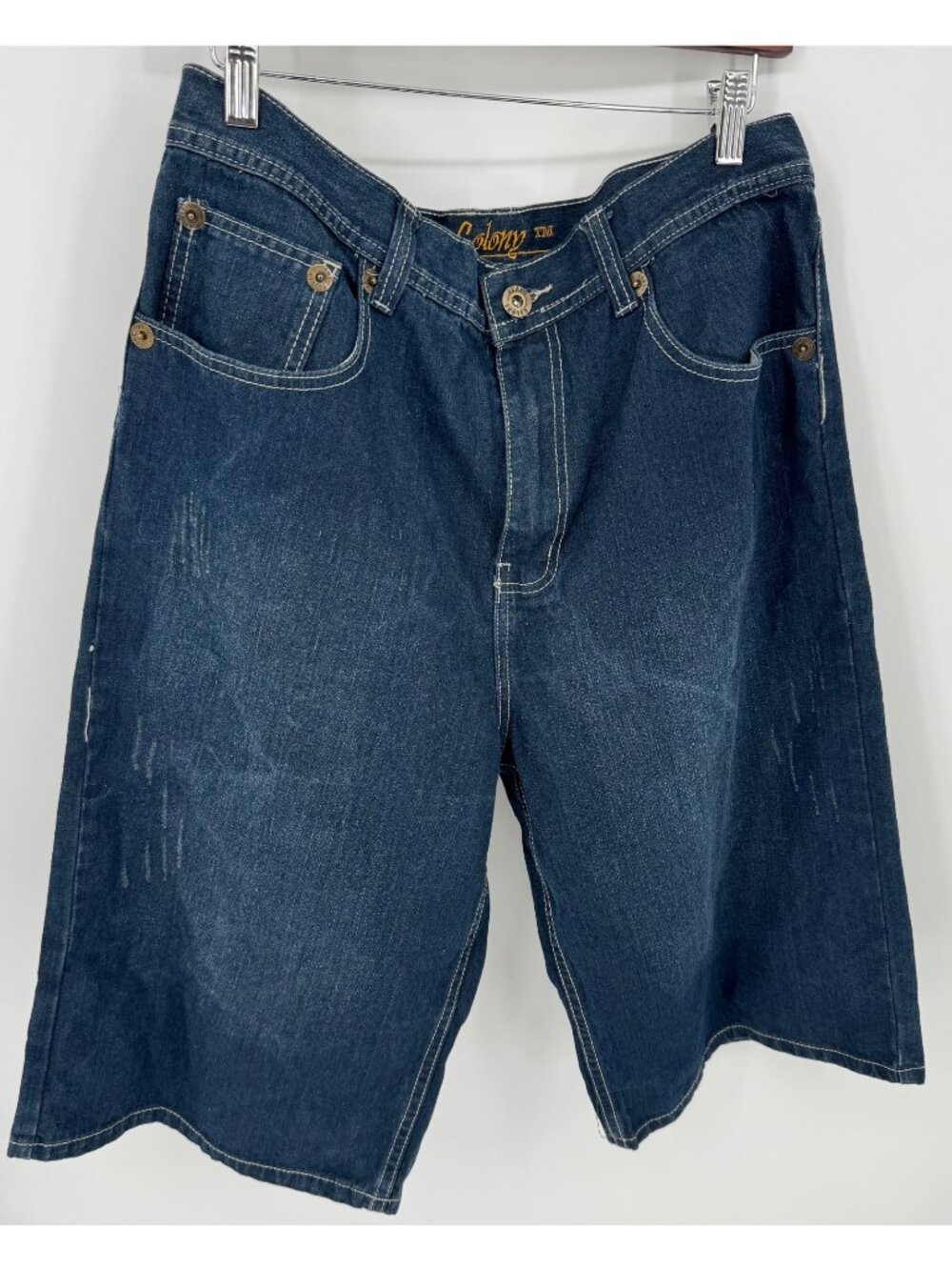 Jean Colony Streetwear Mens Embroidered Denim Jean Shorts Size 34